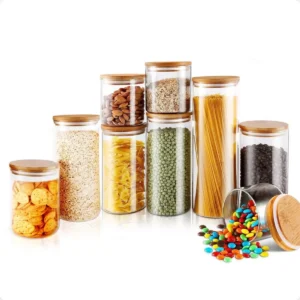 Kit 9 Potes Mantimentos Vidro Herméticos Com Tampa Bambu Alta Resistência Epsilon