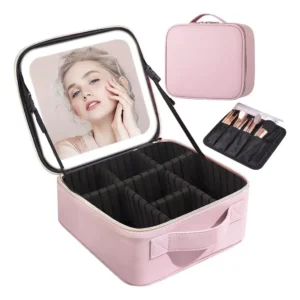 Bolsa Maleta De Cosméticos Portátil Com Espelho E Luz