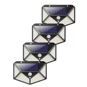 Kit 4 Luminárias Solar Parede Balizador 100 Leds