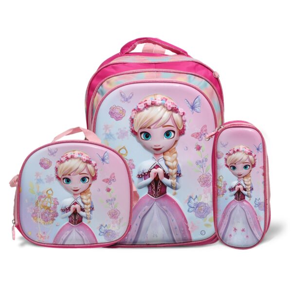 Kit Mochila Infantil 3 pçs Com Lancheira e Estojo Desenho 3D PRINCESA LOIRA